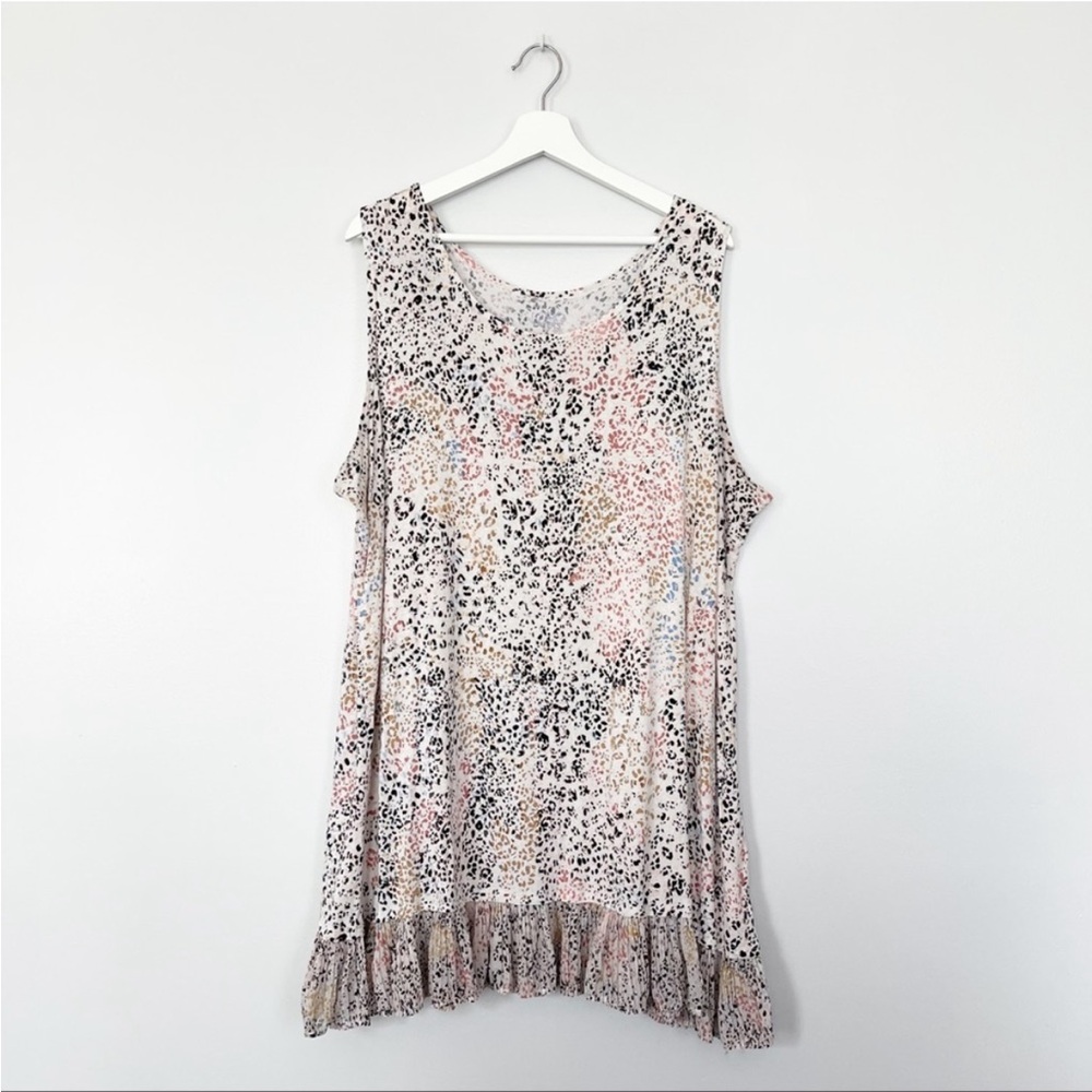 LOGO Layers Blouse Tank Top Sleeveless Multi Color Vintage Dri Chiffon Hem Sz:3X